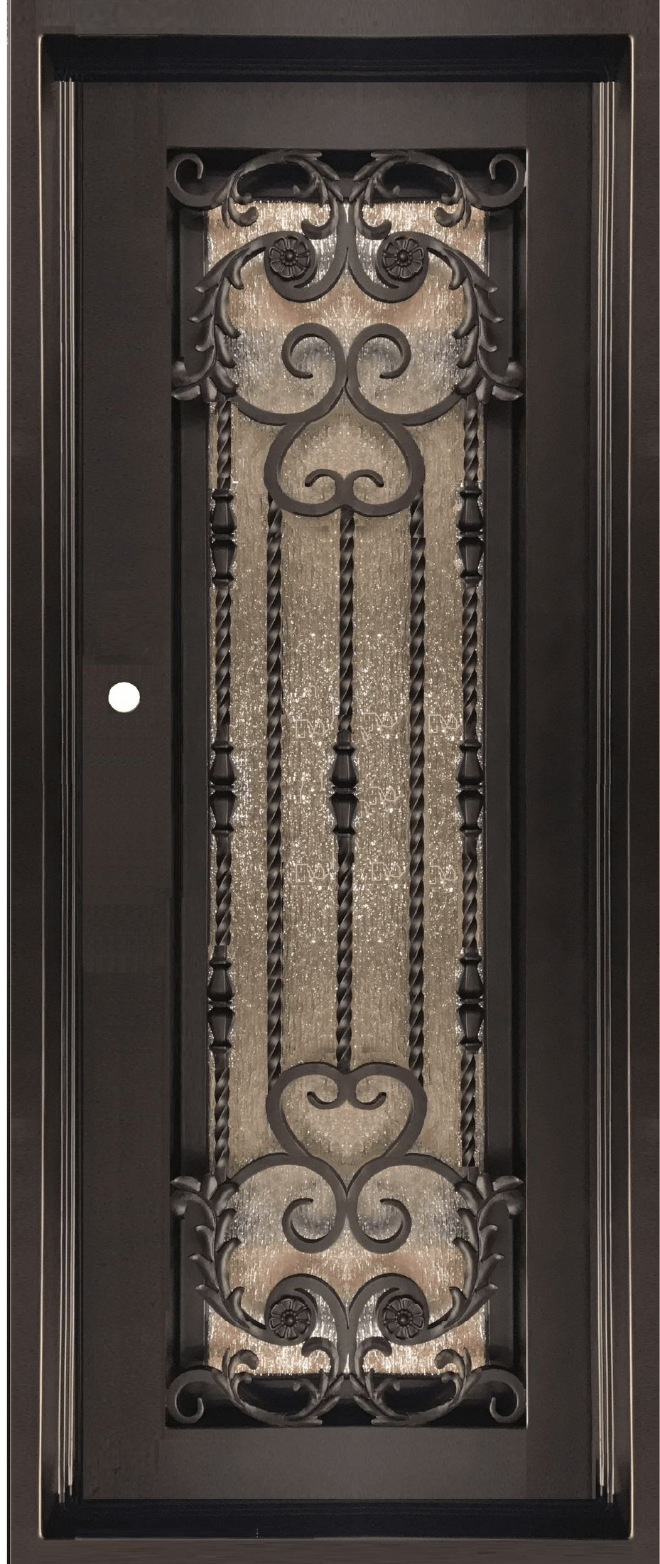 ORCHID -flat top, prehung, bug, screen, front entry single wrought iron door- 37x96 Right Hand - Luxe Iron Doors 