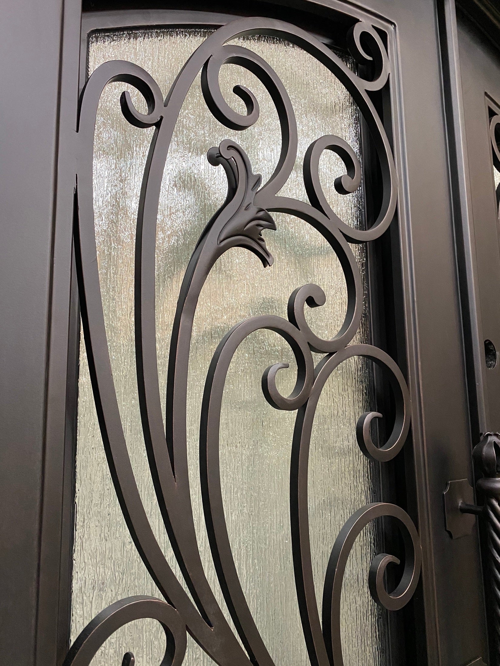 PARADISE-  Square top, Inside Arch, Transom, Front Entry Wrought Iron Doors, Bug Screens, Tempered glass,  72x96- Right Hand - Door Gate Depot