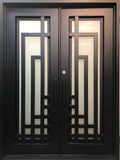 PLUM- modern double entry, wrought iron doors,removable bug screen -72x96 Right Hand - LUXE