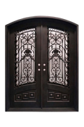 Crowned Garden Double Iron Door – Botanical Ironwork with Elegant Arch