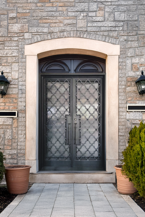 Arpels Quatrefoil Iron Double Front Door