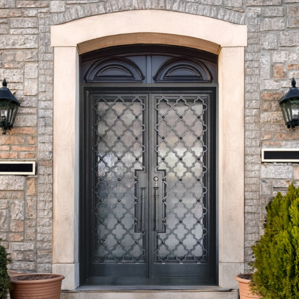 Arpels Quatrefoil Iron Double Front Door