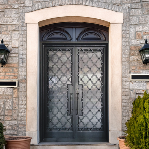 Arpels Quatrefoil Iron Double Front Door