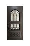 Regency Lattice Single Iron Arched Door – Elegant Lattice Iron Design