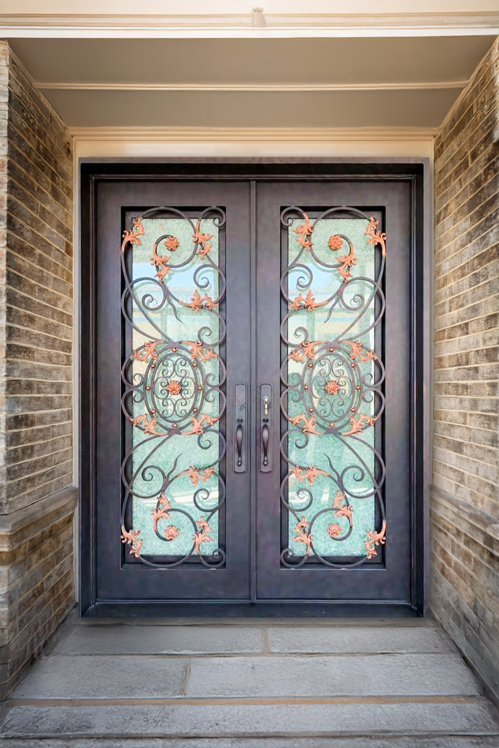 Elegant Autumn Iron Double Front Door