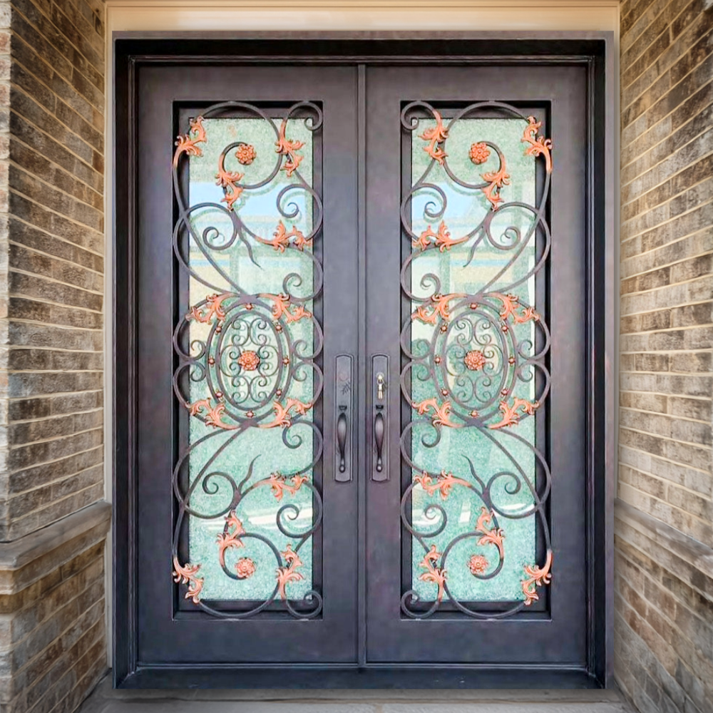 Elegant Autumn Iron Double Front Door