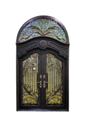 Gilded Plume Arched Iron Door – Botanical Iron Design with Luminous Finish