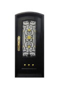 Gilded Dahlia arched iron door with floral motifs and gold-touched accents
