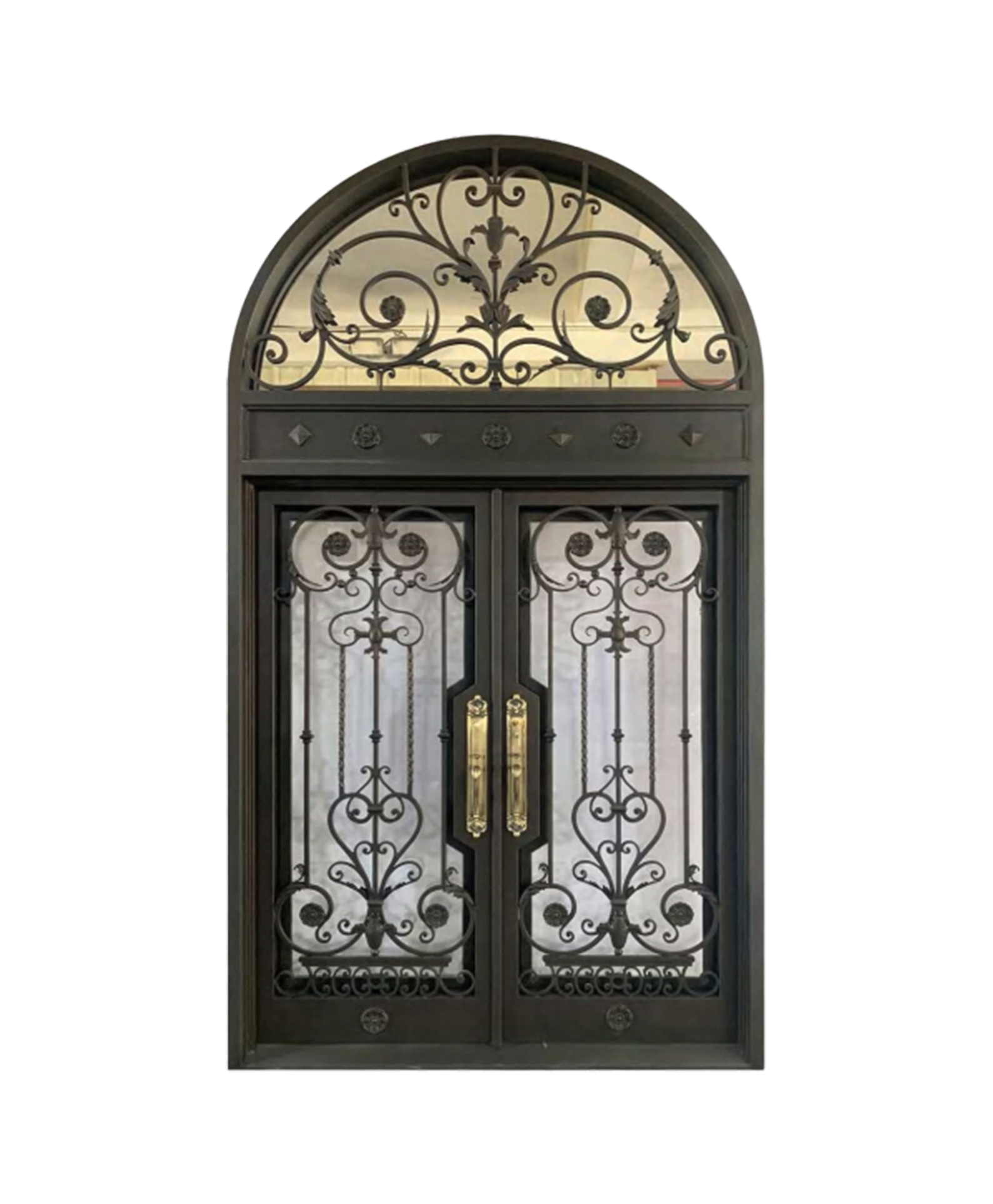 Gilded Hourglass Iron Double Front Door