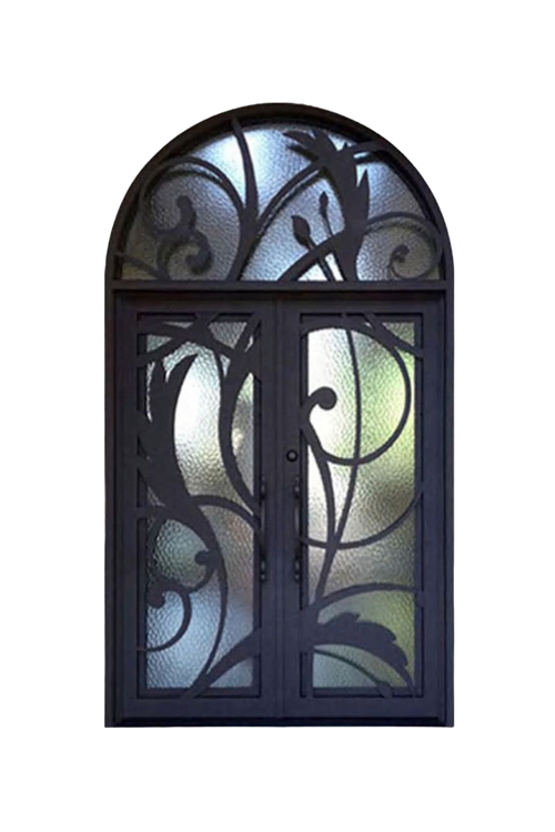 Aurora Iris Double Iron Door – Garden-Inspired Arched Iron Design