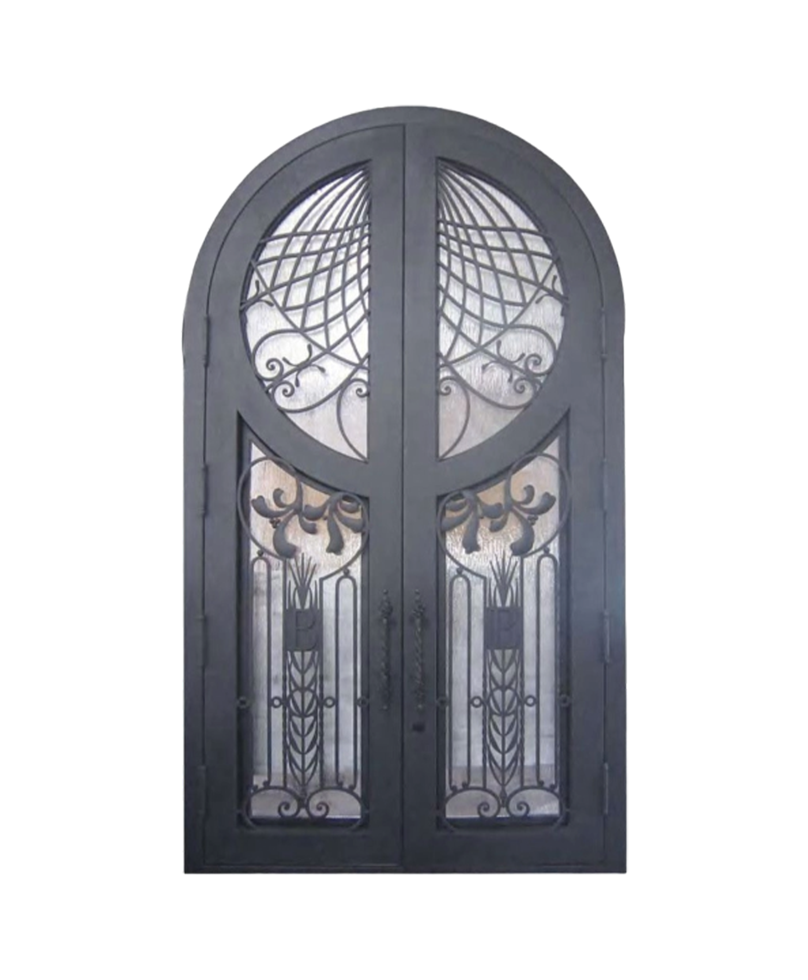 Basket Weaver Arched Iron Double Front Door