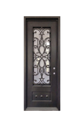 Magnolia Noir iron door with magnolia-inspired scrollwork and deep black finish