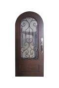 Rustic Passage arched iron door with distressed finish and handmade wrought iron details
