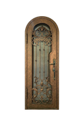 Aurum Entryway iron door with gold accents and ornate wrought iron design