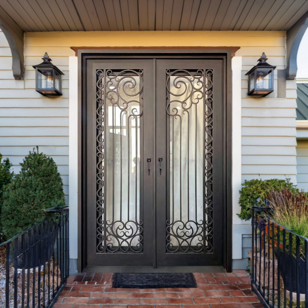Baroque Scroll Iron Double Front Door
