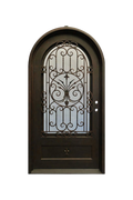 Ivy Crest arched iron door with vine-inspired scrollwork and black matte finish