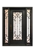 Ornate Sienna iron door with detailed floral motifs and rich black finish