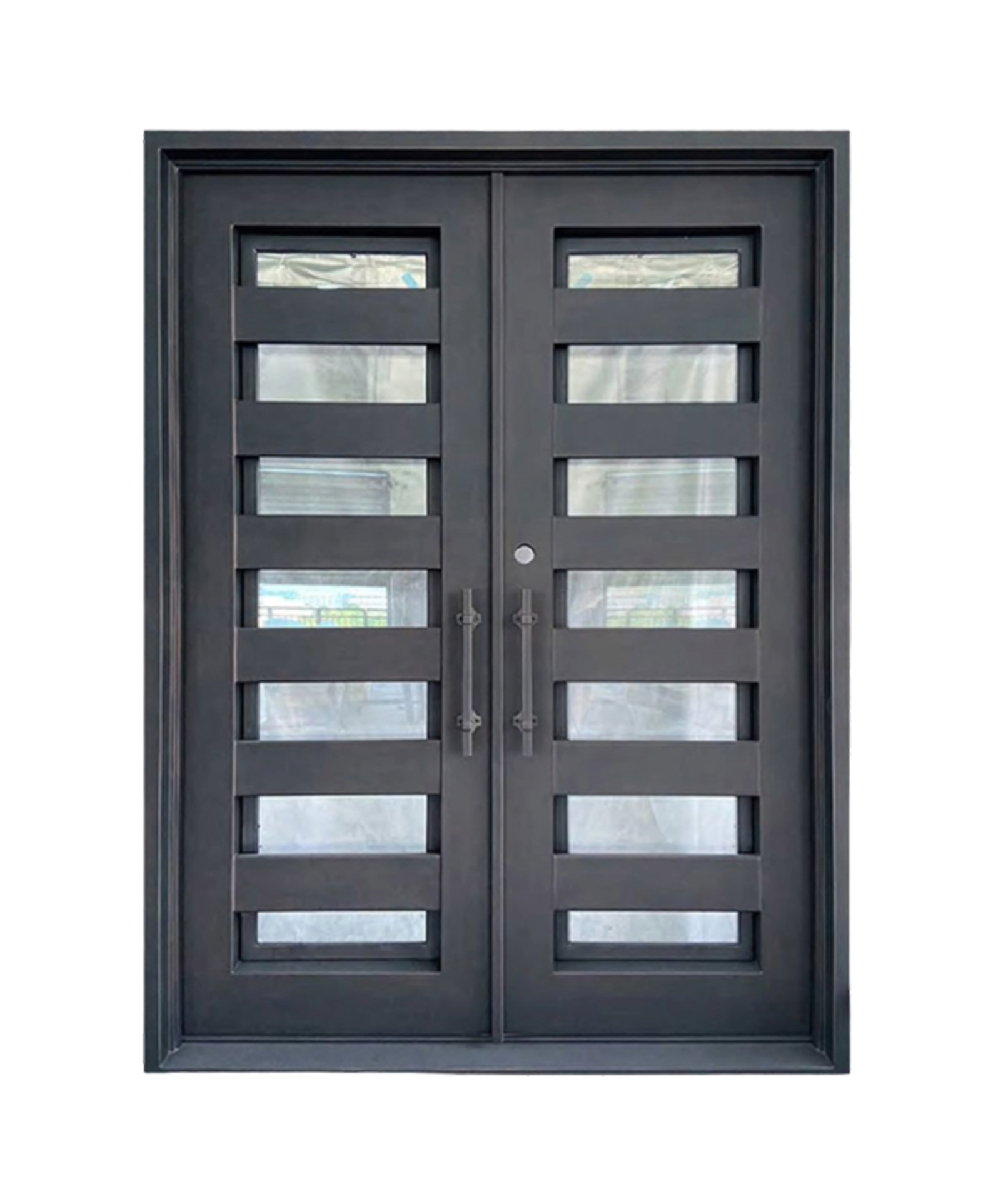 Tiered View Iron Double Front Door