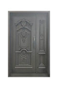 Monarch’s Gate single iron door with regal scrollwork and classic black finish