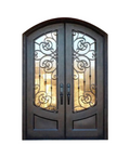 Compass Rose Arched Iron Double Front Door