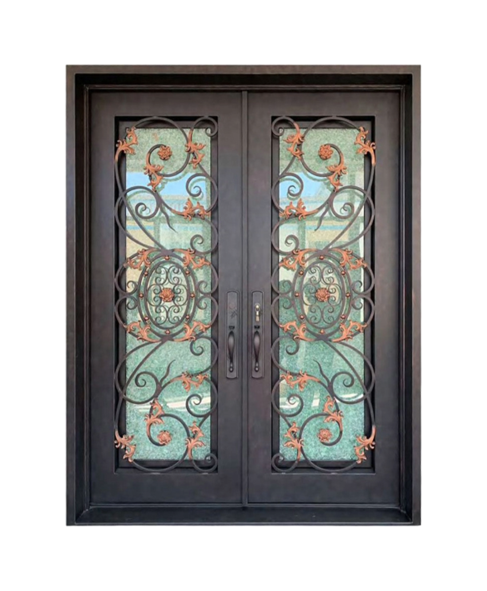 Blue Autumn Iron Double Front Door