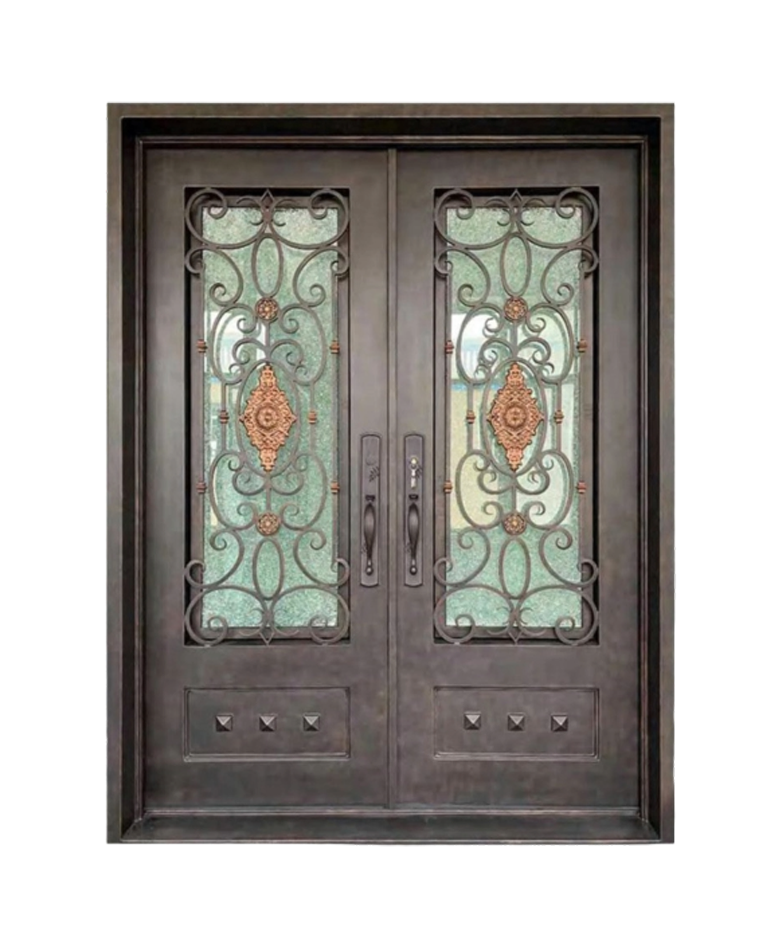 Bronze Crest Iron Double Front Door