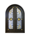 Fleur de Lis Gilded Arch Iron Double Front Door