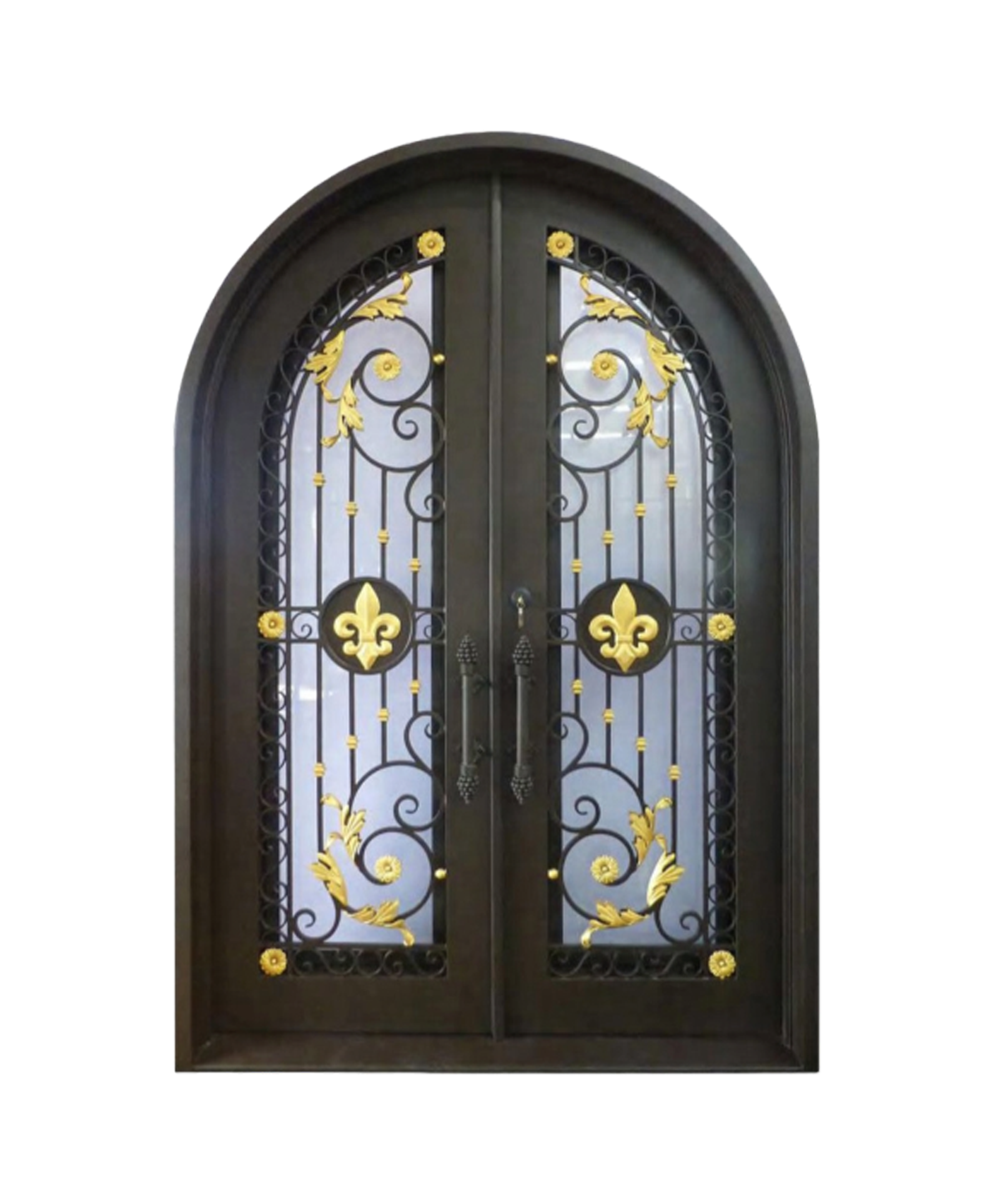Fleur de Lis Gilded Arch Iron Double Front Door