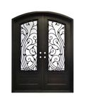 Floral Crescendo Arched Iron Double Front Door