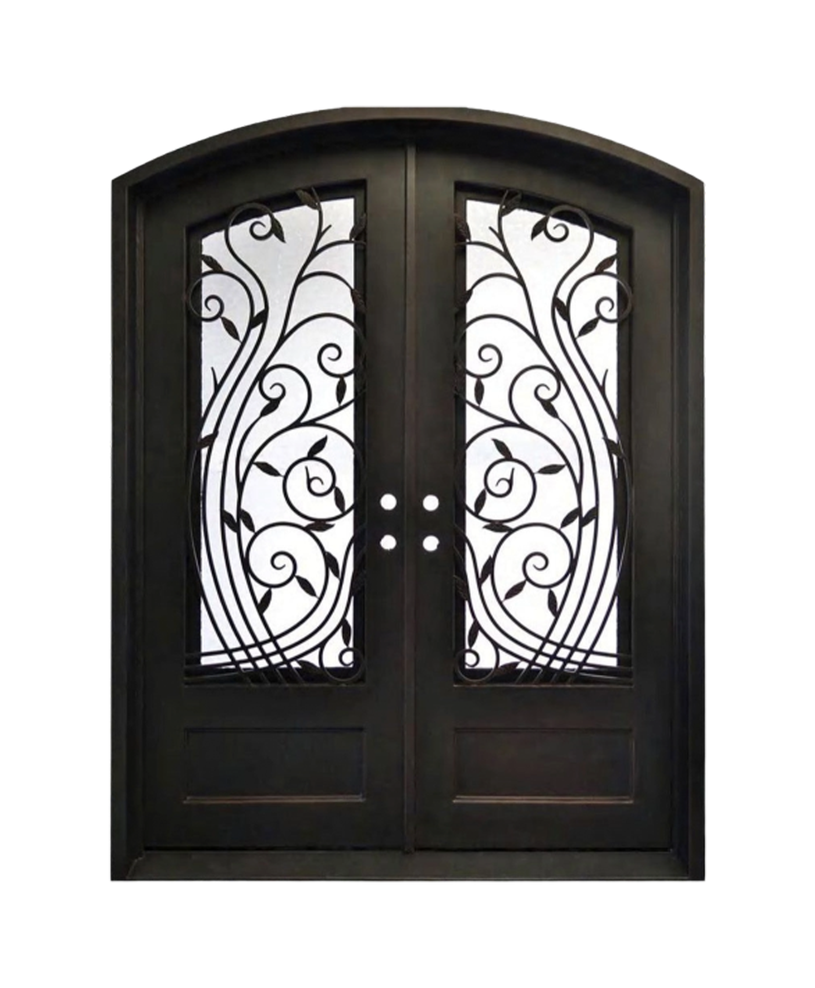 Floral Crescendo Arched Iron Double Front Door