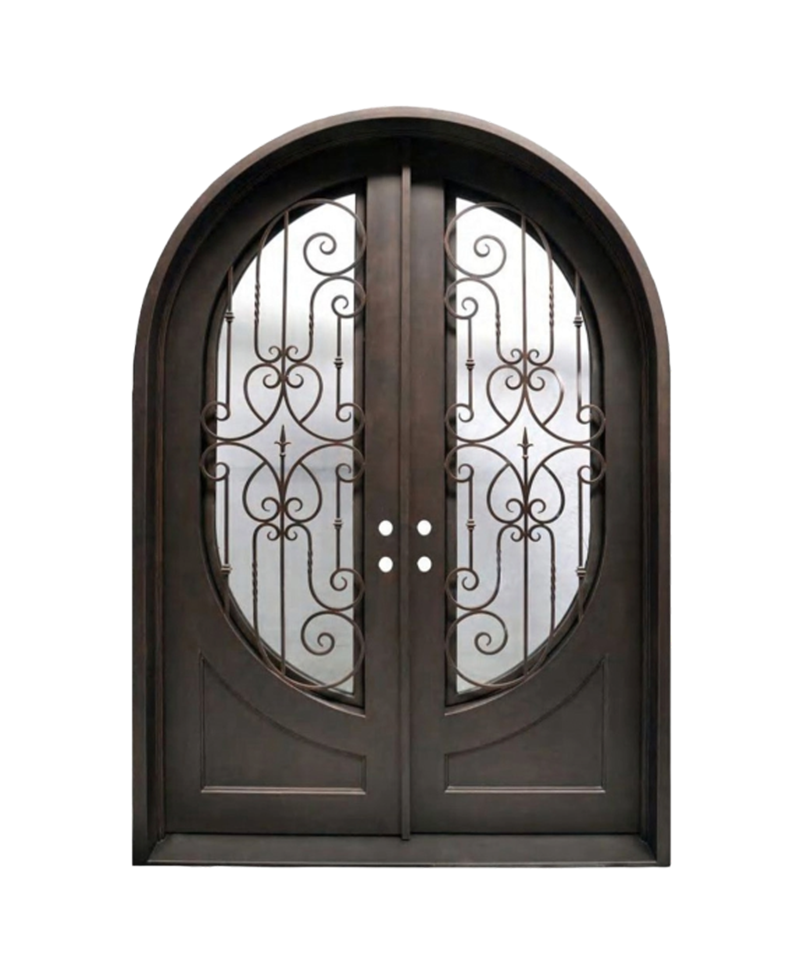 Ornate Passage Arched Iron Double Front Door