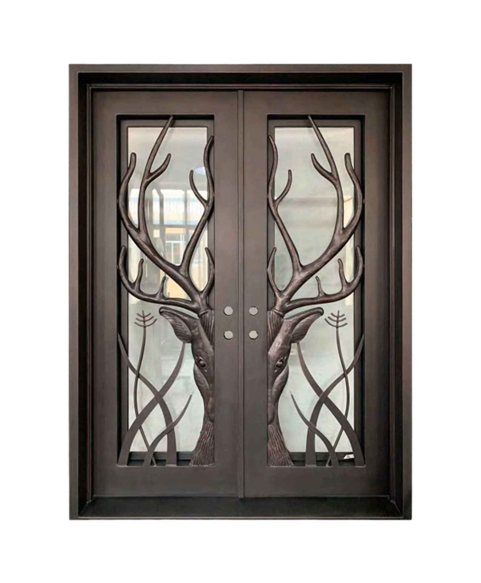 Crested Stag Iron Double Front Door
