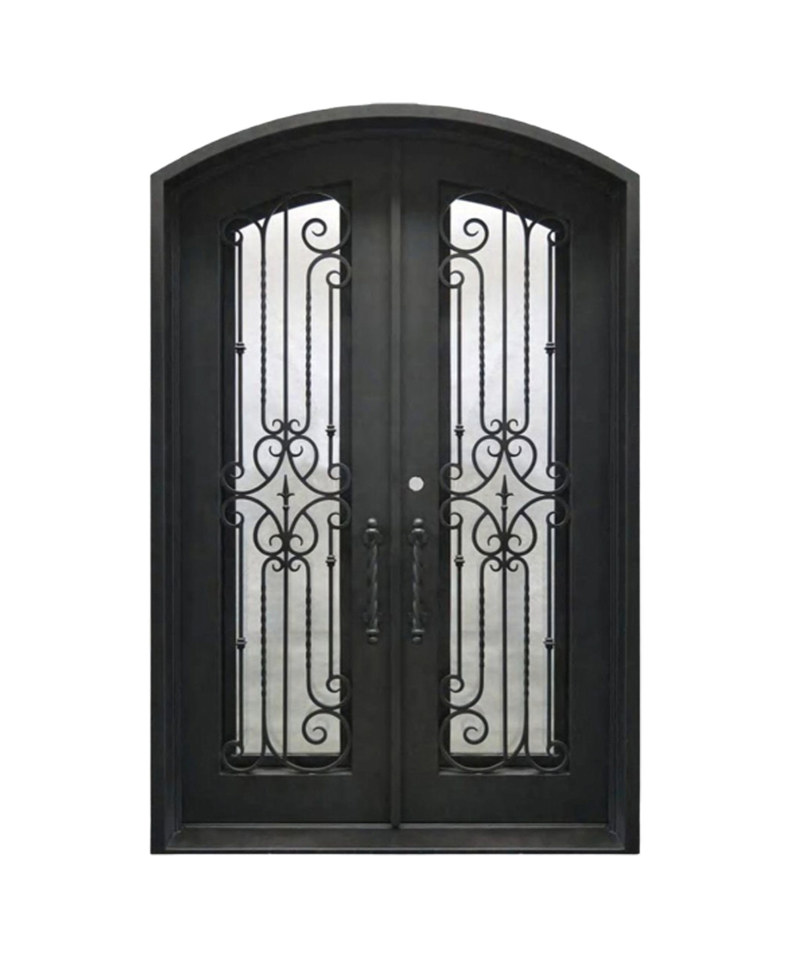 Twin Stars Paneled Iron Double Front Door